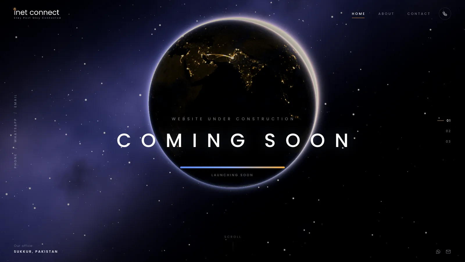 inet connect coming-soon page with the Earth at night